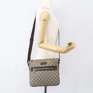 GUCCI GG Supreme Shoulder Bag PVC Leather Beige Silver 406410 Auth 151765